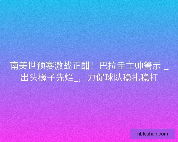 南美世预赛激战正酣！巴拉圭主帅警示 _出头椽子先烂_，力促球队稳扎稳打