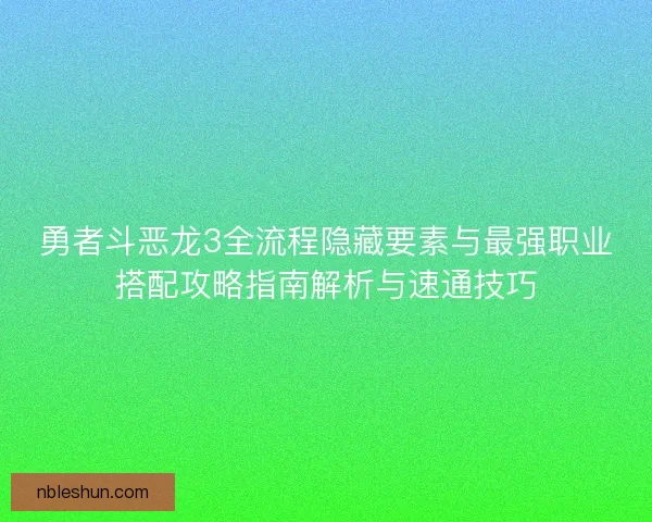 勇者斗恶龙3全流程隐藏要素与最强职业搭配攻略指南解析与速通技巧